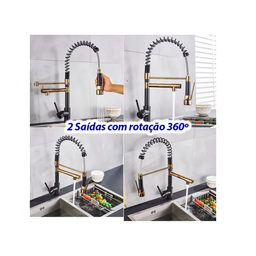 Torneira de Cozinha Gourmet Monocomando Preta e Dourada 50cm - Brinovar - 3