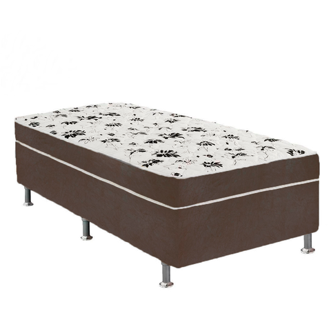 Cama Box Solteiro Suede Marrom + Colchão Solteiro Suede Marrom Orto Molas Ensacada 88x188x55