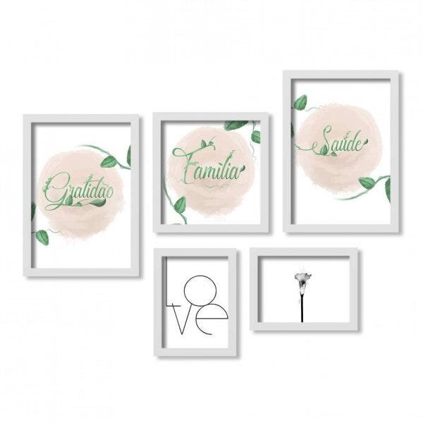 Conjunto 5 Quadros Decorativos Gratidão Família e Saúde Los Quadros - 1