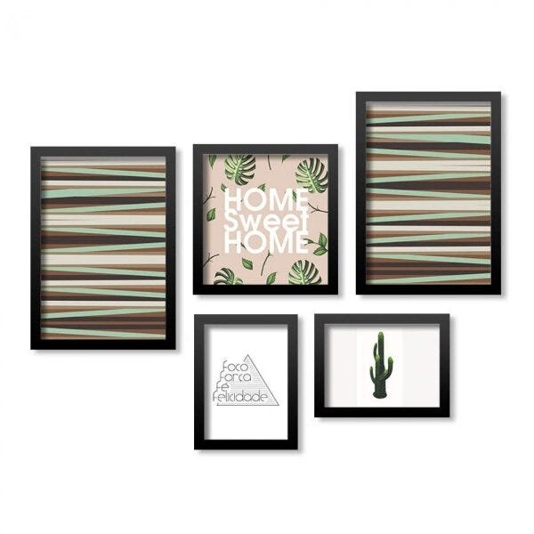 Conjunto 5 Quadros Decorativos Home Sweet Home Linhas Los Quadros - 1