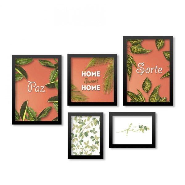 Conjunto 5 Quadros Decorativos Home Sweet Home Vermelho Los Quadros - 1
