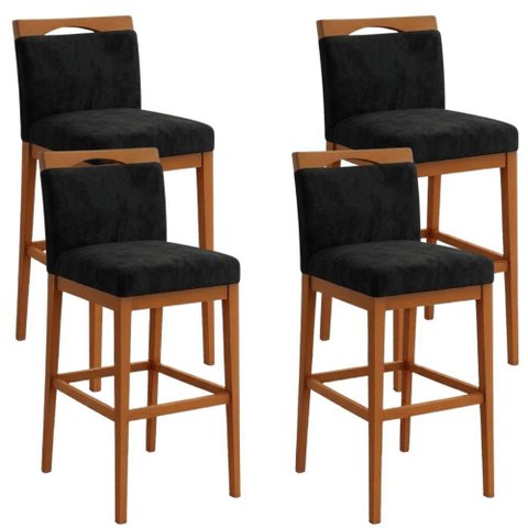 Kit 4 Banquetas Alta Cozinha Gourmet Conforto Suede:Suede Preto