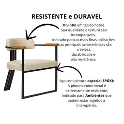 Kit 02 Poltronas Oregon Braço Madeira Linho Marfim Estrutura Preto Fosco - 6