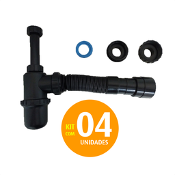 Sifão Sanfonado Copo Universal Black Extensível 50cm Kit 4un - 1