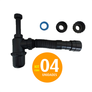Sifão Sanfonado Copo Universal Black Extensível 50cm Kit 4un