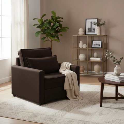 Poltrona Cama Solteiro Assento Dobrável Suede Marrom Sleep - Larbelle