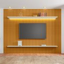 Ver imagem 1 de Painel Ripado para TV até 75 Polegadas com LED 100% MDF 230CMX220CM 2 Prateleiras Roma