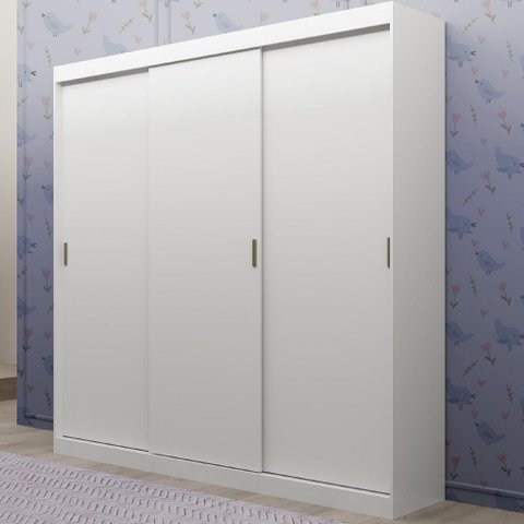 Guarda-roupa Infantil Mega 3 Portas de Correr com Espelho 4 Gavetas Branco Carraro