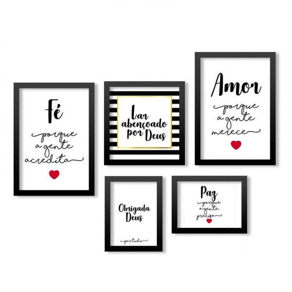 Conjunto 5 Quadros Decorativos Lar Abençoado Por Deus Los Quadros - 1