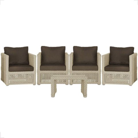 Mesa e 4 Poltronas Madri Corda Náutica Estofado 9 Trama Rami
