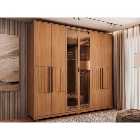 Guarda Roupa Casal 6 Portas c/Vidro Toronto Cedro Carraro