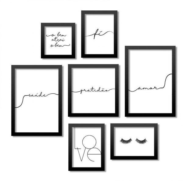 Conjunto 7 Quadros Decorativos Amor Saúde e Gratidão Los Quadros - 1