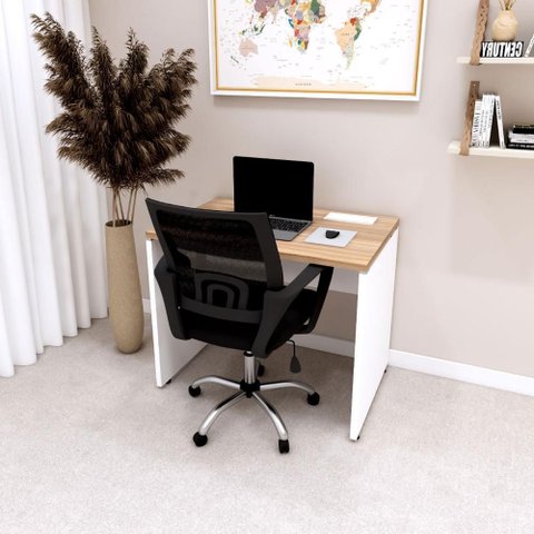 Plataforma Trabalho 90cm X 60cm 1 Cx de Tomada Pé Painel F5 Cor:macadâmia com Branco