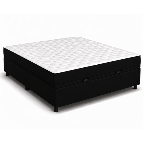 Kit Cama Box Baú Casal 138x188 cm + Colchão D33 Casal 14 cm Preto Suede
