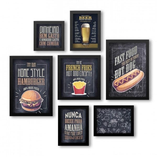 Conjunto 7 Quadros Decorativos Home Style Hamburguer Los Quadros - 1