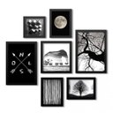 Ver imagem 1 de Conjunto 7 Quadros Decorativos Elefante Lua e Abstrato Escuro Los Quadros