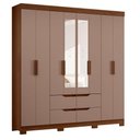 Ver imagem 3 de Guarda Roupa Casal Doble 08 Portas com Espelho e Cômoda Doble Nogueira Capuccino - Móveis Albatroz
