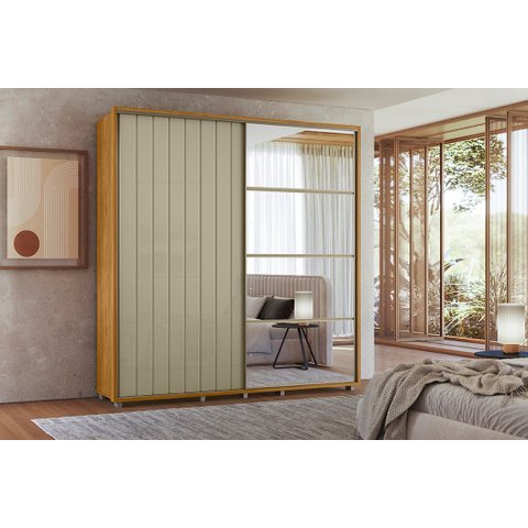 Guarda Roupa Monet Mdf-c/ Espelho-2 Porta de Correr C/ Amortecimento-4 Gavetas C/ Corrediças Telescó