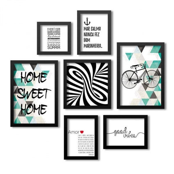 Conjunto 7 Quadros Decorativos Bicicleta Vintage Frases Los Quadros - 1