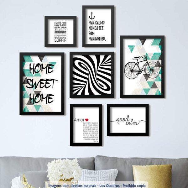 Conjunto 7 Quadros Decorativos Bicicleta Vintage Frases Los Quadros - 2