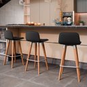 Ver imagem 2 de Kit 4 Banquetas Baixas Linea Aço Champanhe para Cozinha Balcao Ilha Gourmet Design - Preto Assento