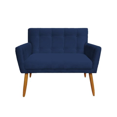 Namoradeira Decorativa Onix Suede Azul Marinho 2 Lugares Pés Madeira Ms Decor