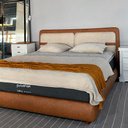 Ver imagem 5 de Cama Japonesa com Cabeceira Seo Yun Casal Courino Caramelo / Linho Off White - Sallar Home