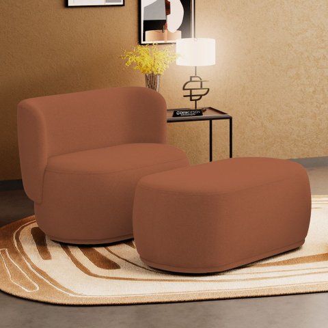 Namoradeira com Puff Orgânico Molly 02 Lugares Bouclê Terracota - Abmaza