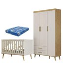 Ver imagem 1 de Berço Americano e Guarda Roupa Infantil Ludmila Off White Bétula com Colchão Ortobom Baby