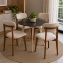 Ver imagem 1 de Kit Mesa Preta 90cm & 4 Cadeiras Estofadas Linho Design Elegante