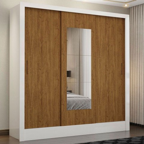 Guarda-roupa Vero 3 Portas 3 Gavetas com Espelho Branco/cinamomo - Pnr Móveis