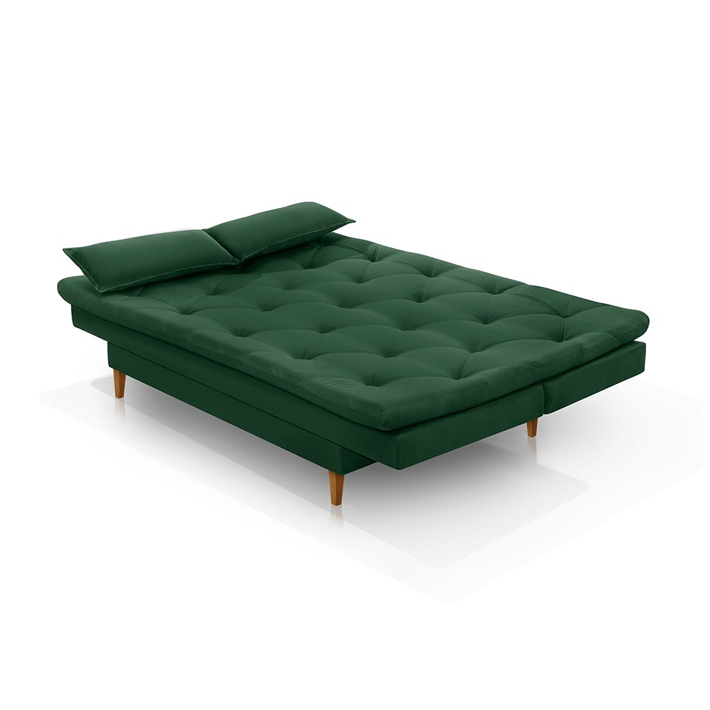 Sofá Cama Casal Amarilis Premium Pés em Madeira Estofado Veludo Verde - 4