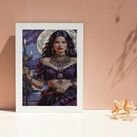 Quadro Pombagira Cigana 7 Luas 33x24cm - com Vidro:moldura Branca