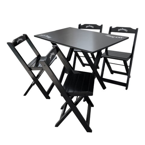 Conjunto Mesa Dobrável Madeira 110x70 com 4 Cadeiras Personalizada Jack Preta - Tarimatã