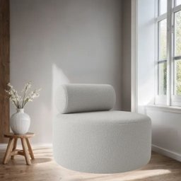 Poltrona Puff Decorativo Orgânica Recepção Sala de Estar Luxo Boucle Cinza - 2