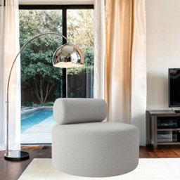 Poltrona Puff Decorativo Orgânica Recepção Sala de Estar Luxo Boucle Cinza - 3