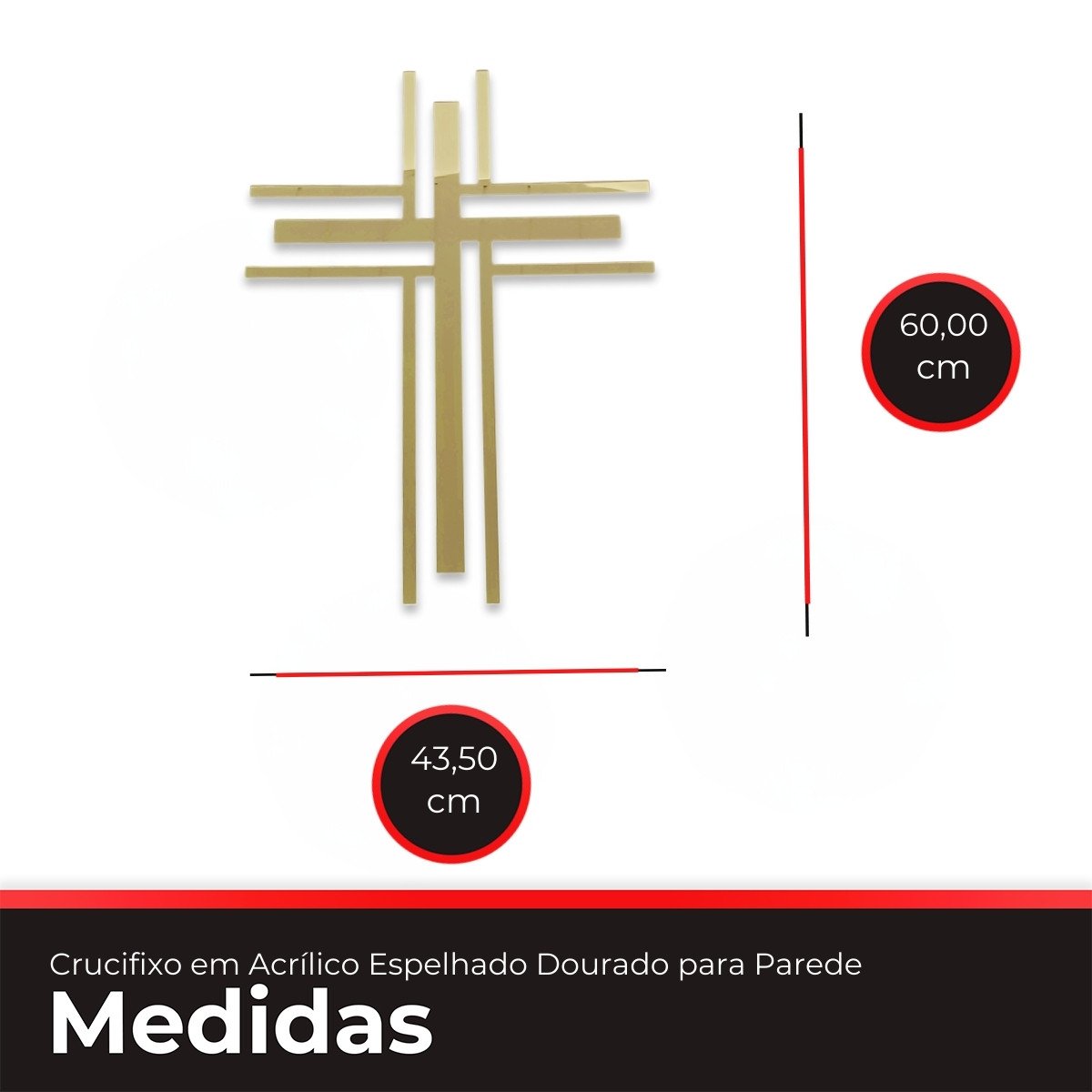 Crucifixo em Acrílico Espelhado Dourado para Parede - 3