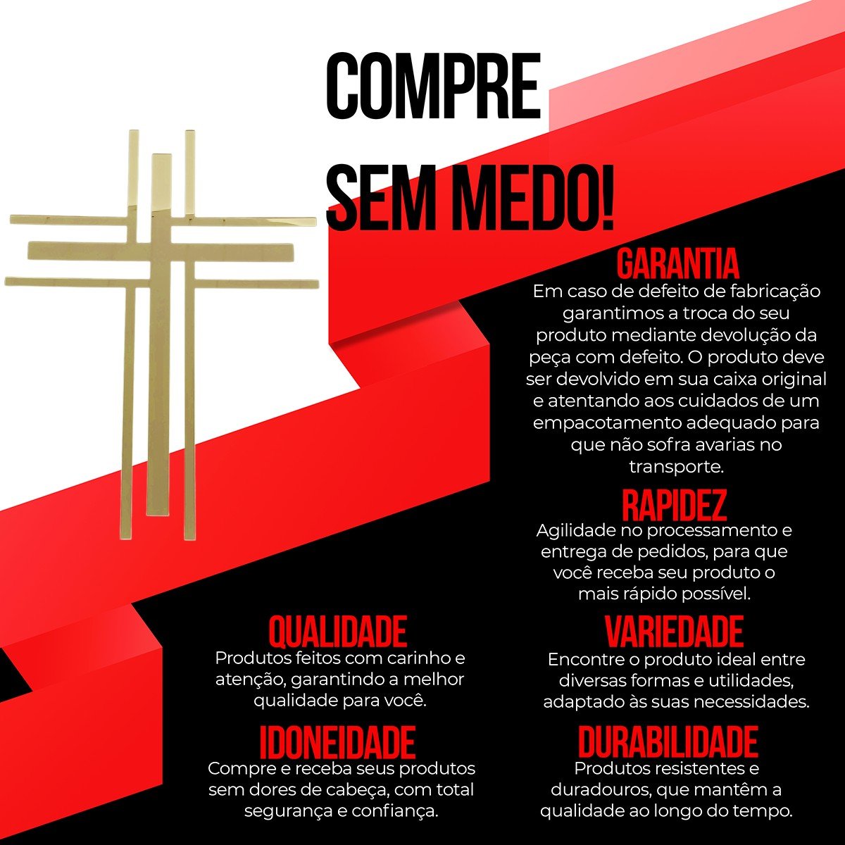 Crucifixo em Acrílico Espelhado Dourado para Parede - 6