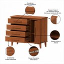Ver imagem 4 de Cômoda 4 Gavetas e 1 Porta em Madeira Maciça de Pinus com Corrediças Telescópicas Marrom/Castanho Claro