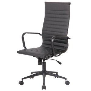 Cadeira Giratória Alta Office Sevilha Esteirinha Rivatti em Pu Preto Aço Preto Base Rodízio