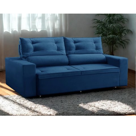 Sofá Retrátil e Reclinável 3 Lugares com Molas 1,80m Lisboa Suede Azul Mirra Decor