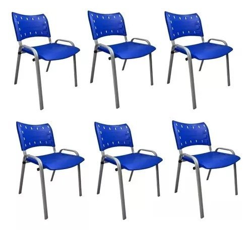 Kit Com 6 Cadeiras Iso Para Escola Escritório Comércio Azul Base Prata - 1