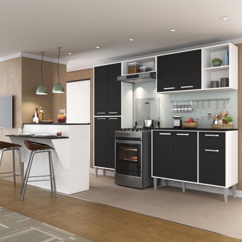 Cozinha Completa c/ Bancada Siena Multimóveis MP2040 Branca/Preta