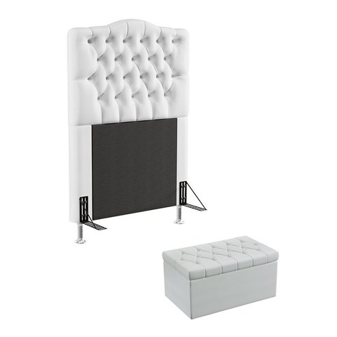 Kit Cabeceira Decorativa Para Cama Box Pollux e Calçadeira Sagitarius 90 Solteiro Couro Artificial B