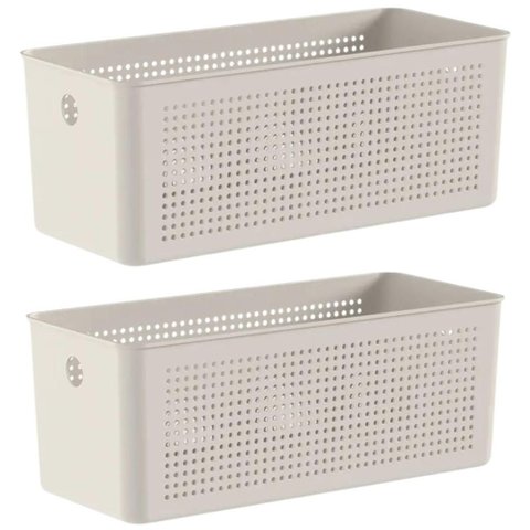 Kit com 2 Caixas Organizadoras Multiuso Retangular 33x15x13cm Perfurações 6,6l Bege Flow