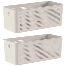 Kit com 2 Caixas Organizadoras Multiuso Retangular 33x15x13cm Perfurações 6,6l Bege Flow - 1 Kit com 2 Caixas Organizadoras Multiuso Retangular 33x15x13cm Perfurações 6,6l Bege Flow - 1