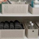 Ver imagem 5 de Kit com 2 Caixas Organizadoras Multiuso Retangular 33x15x13cm Perfurações 6,6l Bege Flow