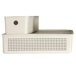 Kit com 2 Caixas Organizadoras Multiuso Retangular 33x15x13cm Perfurações 6,6l Bege Flow - 7 Kit com 2 Caixas Organizadoras Multiuso Retangular 33x15x13cm Perfurações 6,6l Bege Flow - 7