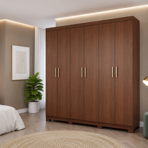 Guarda-Roupa Casal Maya 6 Portas 2 Gavetas com Pés MDF Pm Home