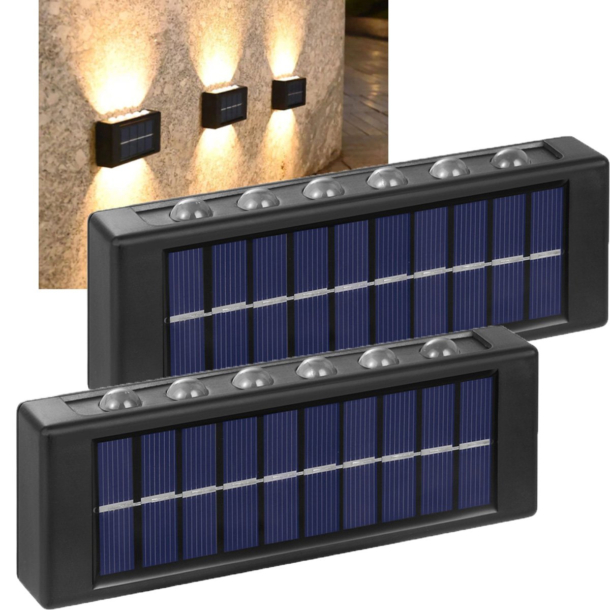 Arandela Solar Kit 2 Uni Luminaria Led Spot Parede Escada Varanda Jardim Quintal Iluminaçao Seguranç